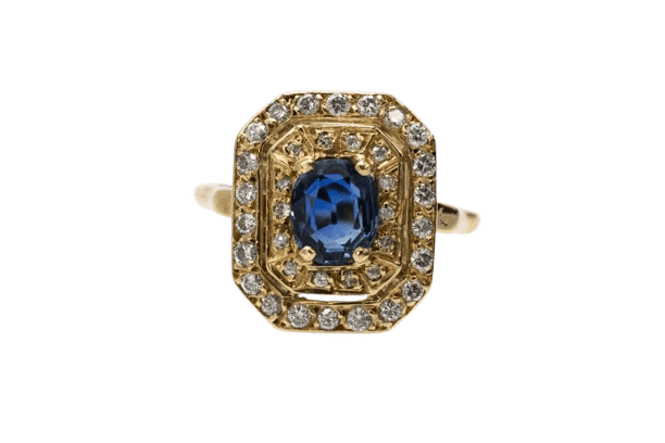 Bague 53 Bague en or jaune avec saphir ovale et diamants 58 Facettes 11262
