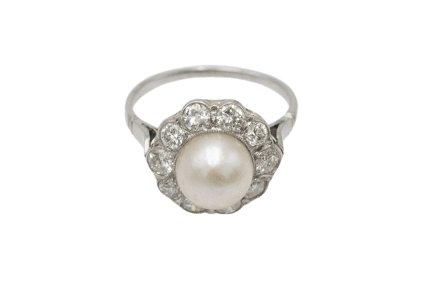 Bague 54 Bague en platine 950 ornée d’une perle et de diamants (1,00 ct) 58 Facettes 11328