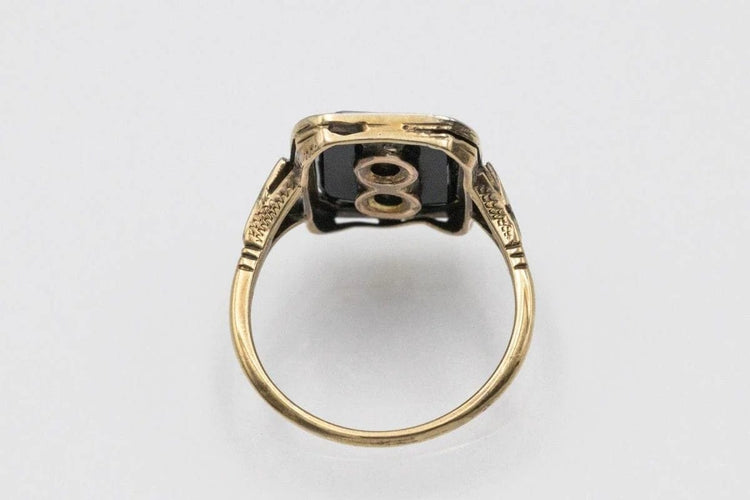 Bague 56 Art déco - Bague en or jaune et blanc, onyx et diamants 58 Facettes 11496