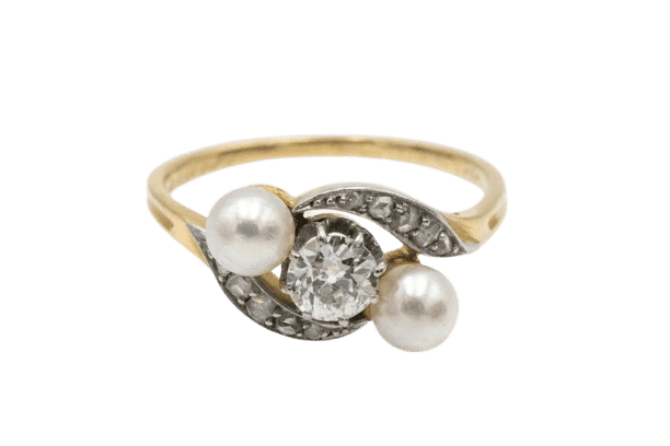 Bague 57 Bague vintage en or jaune et platine, diamants et perles 58 Facettes 11575