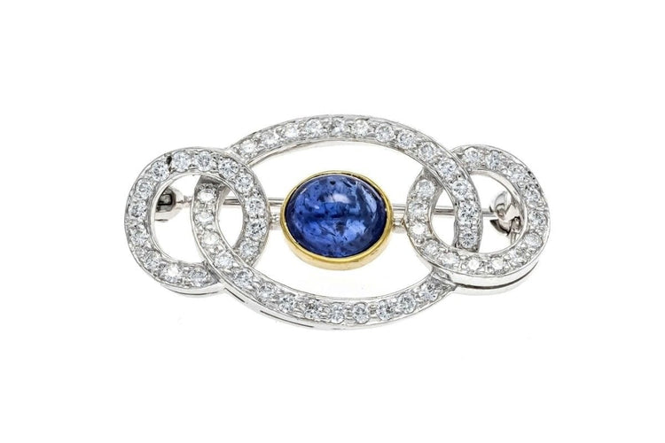 Broche Art Déco - Broche en or blanc, saphir cabochon et diamants 58 Facettes 10835