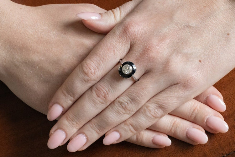 Bague 59 Art déco - Bague en platine avec diamant 0,85 ct et saphir synthétique 58 Facettes 11777