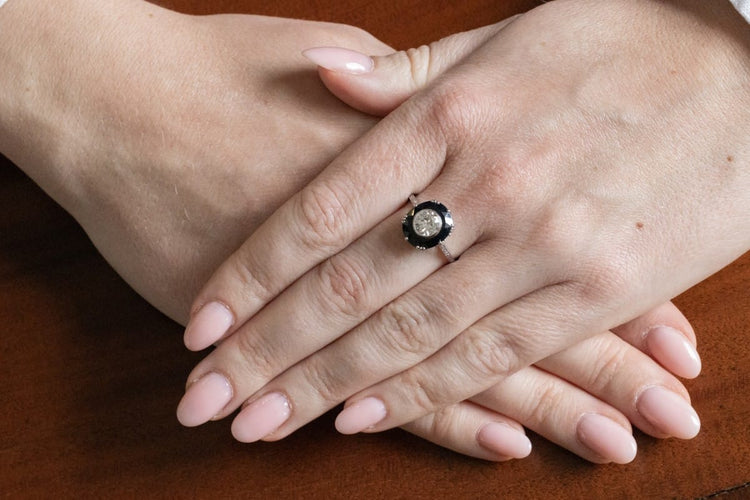 Bague 59 Art déco - Bague en platine avec diamant 0,85 ct et saphir synthétique 58 Facettes 11777