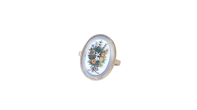 Bague 55 Bague micro-mosaïque bouquet de fleurs en or jaune 58 Facettes