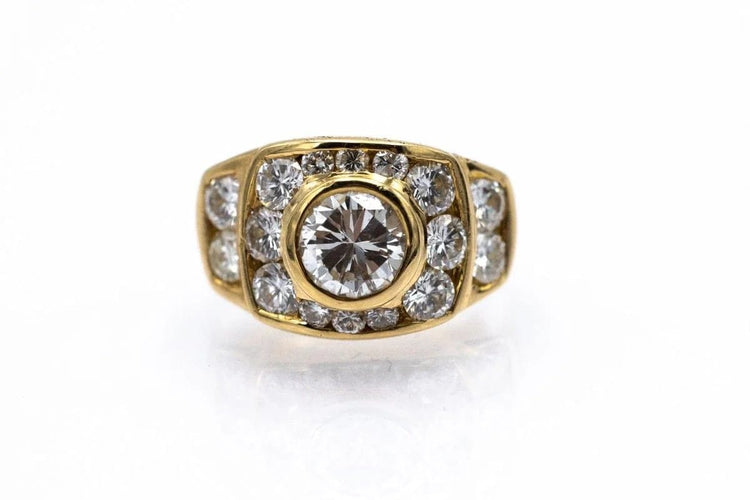 Bague 57 Bague chevalière femme en or jaune 18 carats et diamants 3,15 ct 58 Facettes PLT5