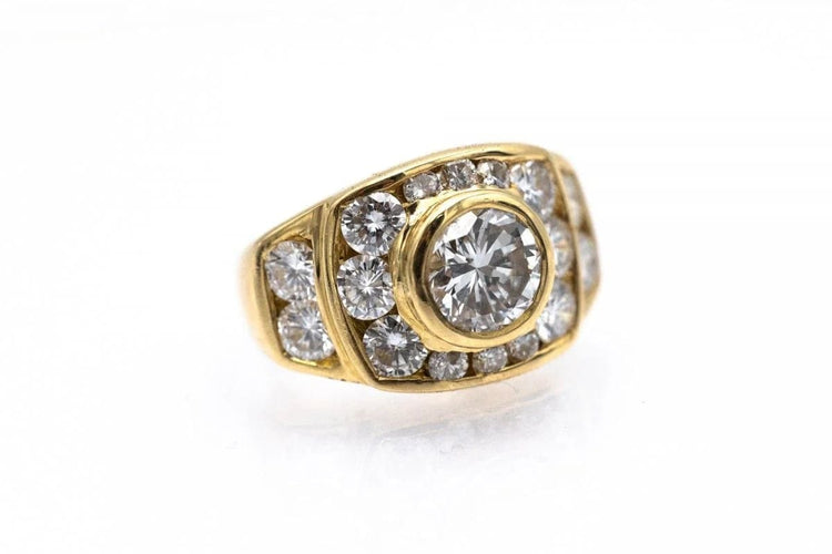 Bague 57 Bague chevalière femme en or jaune 18 carats et diamants 3,15 ct 58 Facettes PLT5