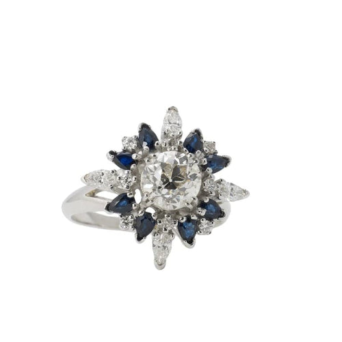 Bague 54 Bague vintage en or blanc 750 avec diamant 1,26 ct et saphir 0,80 ct 58 Facettes