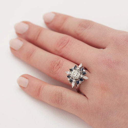 Bague 54 Bague vintage en or blanc 750 avec diamant 1,26 ct et saphir 0,80 ct 58 Facettes