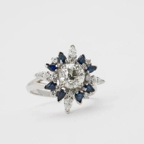 Bague 54 Bague vintage en or blanc 750 avec diamant 1,26 ct et saphir 0,80 ct 58 Facettes