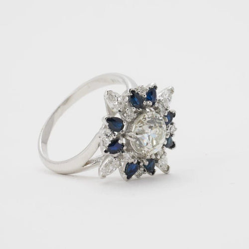 Bague 54 Bague vintage en or blanc 750 avec diamant 1,26 ct et saphir 0,80 ct 58 Facettes