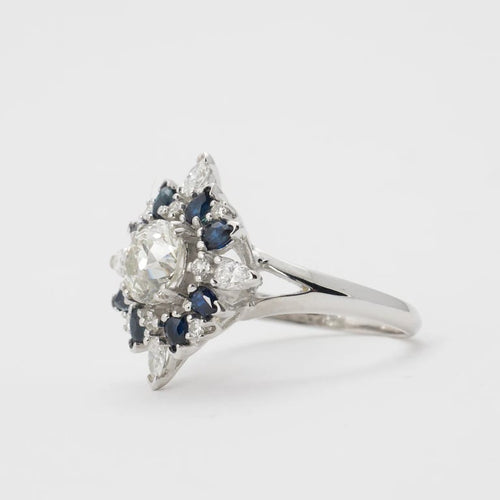 Bague 54 Bague vintage en or blanc 750 avec diamant 1,26 ct et saphir 0,80 ct 58 Facettes