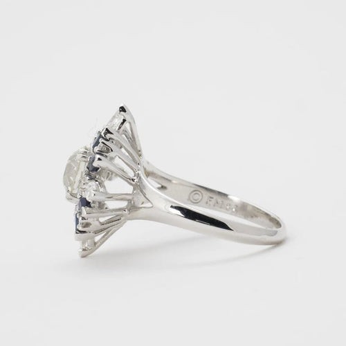 Bague 54 Bague vintage en or blanc 750 avec diamant 1,26 ct et saphir 0,80 ct 58 Facettes