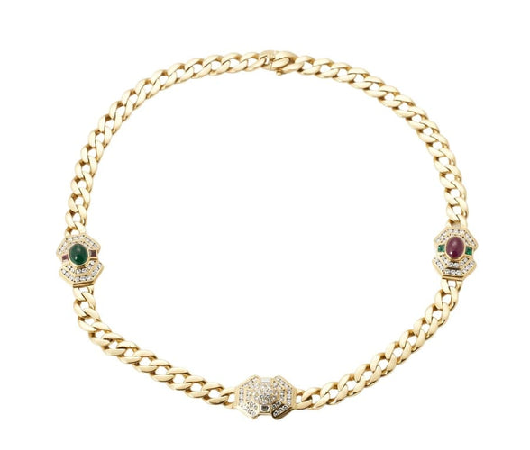 Collier Collier diamants, rubis et émeraude en or jaune 750/1000 58 Facettes