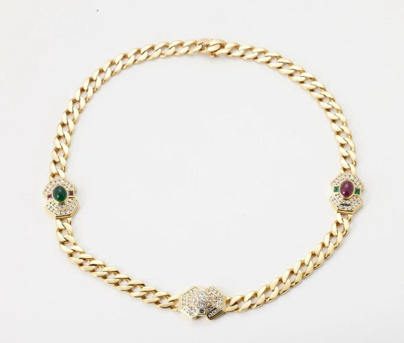 Collier Collier diamants, rubis et émeraude en or jaune 750/1000 58 Facettes