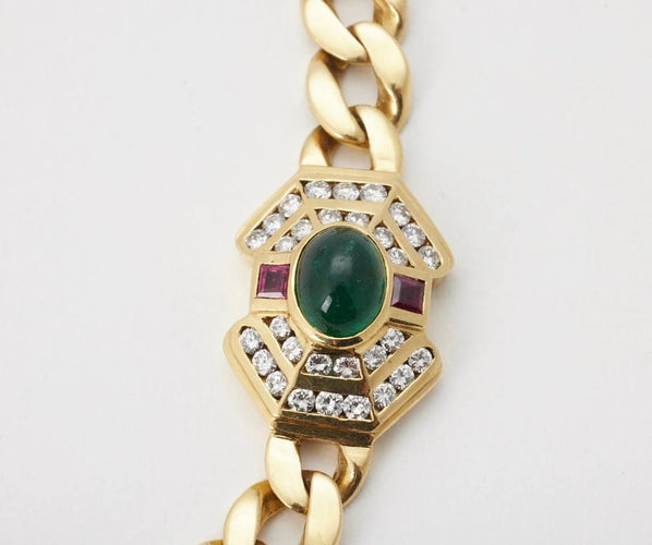 Collier Collier diamants, rubis et émeraude en or jaune 750/1000 58 Facettes