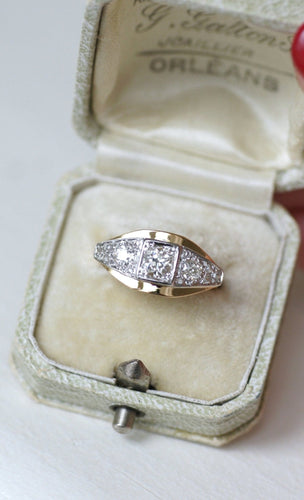Bague 54.5 Art Déco - Bague bandeau en or rose, platine et diamants 58 Facettes