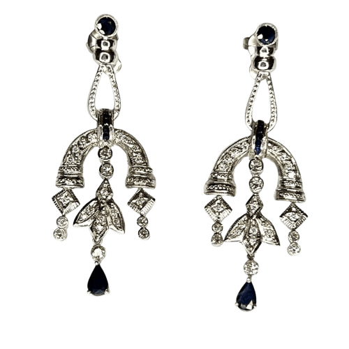 Boucles d'oreilles Style Art déco - Boucles d'oreilles en platine, saphirs et diamants 58 Facettes 814A