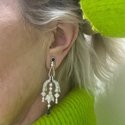 Boucles d'oreilles Style Art déco - Boucles d'oreilles en platine, saphirs et diamants 58 Facettes 814A