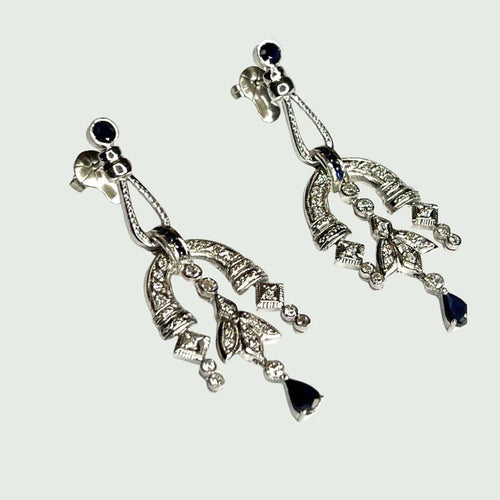 Boucles d'oreilles Style Art déco - Boucles d'oreilles en platine, saphirs et diamants 58 Facettes 814A