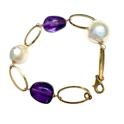 Bracelet Bracelet contemporain en or jaune 18 carats avec améthyste et perle 58 Facettes Q1000A