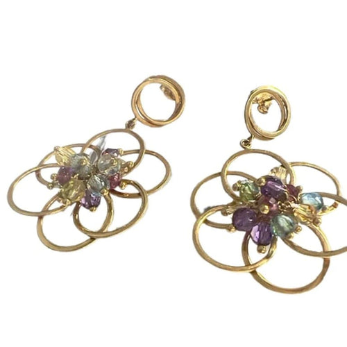 Boucles d'oreilles Boucles d'oreilles contemporaines en or 18 carats avec quartz, aigue-marine et améthyste 58 Facettes Q1B(915)