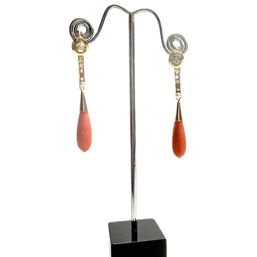 Boucles d'oreilles Boucles d’oreilles Art déco - Or 18 kts avec diamants, perle et corail 58 Facettes Q149B
