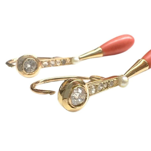 Boucles d'oreilles Boucles d’oreilles Art déco - Or 18 kts avec diamants, perle et corail 58 Facettes Q149B