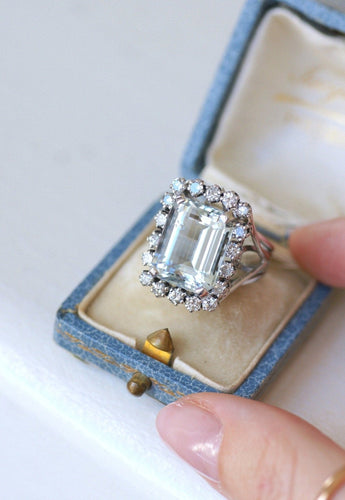 Bague 56 Bague cocktail aigue-marine et diamants 58 Facettes