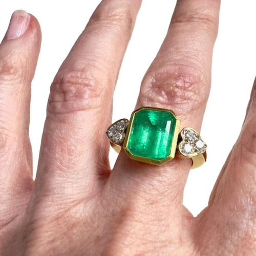 Bague 53 Silo XX - Bague en or jaune 18 ct avec diamants et émeraude 58 Facettes Q62B(918)