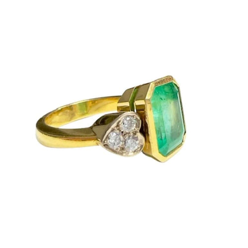 Bague 53 Silo XX - Bague en or jaune 18 ct avec diamants et émeraude 58 Facettes Q62B(918)
