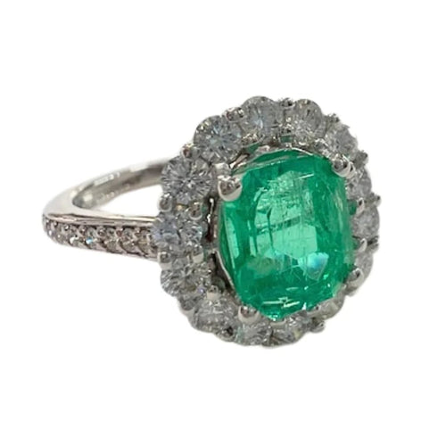 Bague 52 Bague design contemporain XXe siècle en or blanc 18 carats, diamants et émeraude 58 Facettes Q272B
