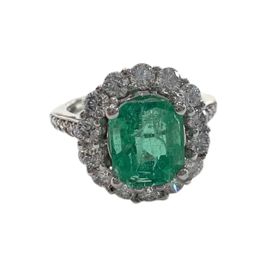 Bague 52 Bague design contemporain XXe siècle en or blanc 18 carats, diamants et émeraude 58 Facettes Q272B