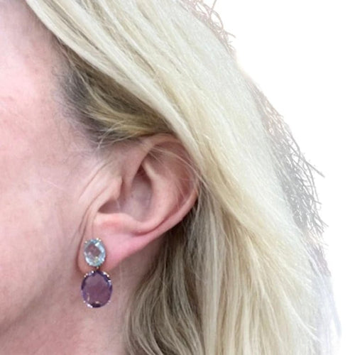 Boucles d'oreilles Tous - Boucles d'oreilles en or 18 carats avec améthystes et aigue-marine 58 Facettes Q124B