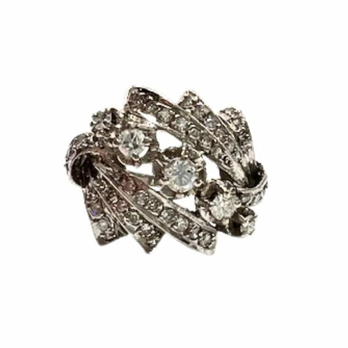 Bague 55 Bague rétro années 1940 en or blanc 18 carats et diamants 58 Facettes Q39B