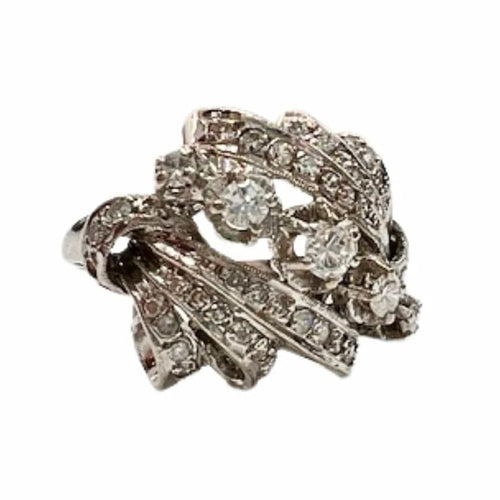 Bague 55 Bague rétro années 1940 en or blanc 18 carats et diamants 58 Facettes Q39B