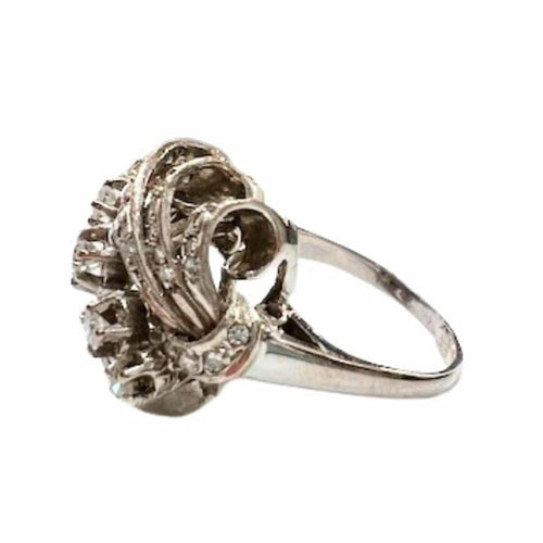 Bague 55 Bague rétro années 1940 en or blanc 18 carats et diamants 58 Facettes Q39B