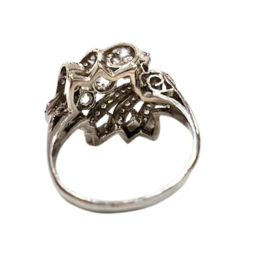Bague 55 Bague rétro années 1940 en or blanc 18 carats et diamants 58 Facettes Q39B