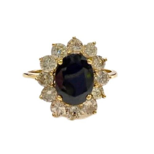 Bague 54.5 Bague rosace classique en or jaune 18 carats avec diamants et saphir 58 Facettes Q241B(959)