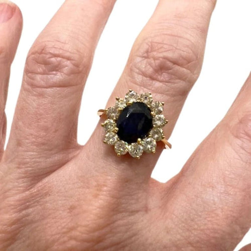 Bague 54.5 Bague rosace classique en or jaune 18 carats avec diamants et saphir 58 Facettes Q241B(959)
