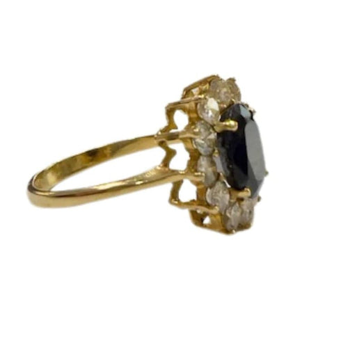 Bague 54.5 Bague rosace classique en or jaune 18 carats avec diamants et saphir 58 Facettes Q241B(959)