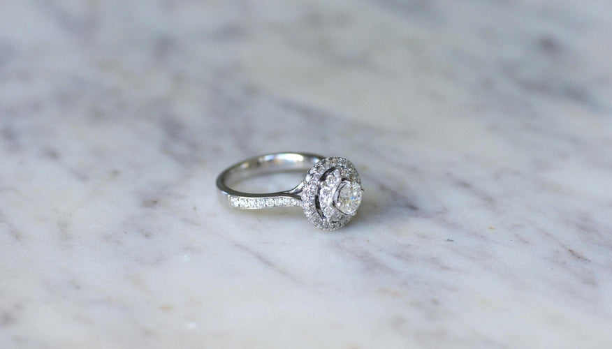 Bague 50.5 Bague cible double entourage diamants en or blanc 58 Facettes