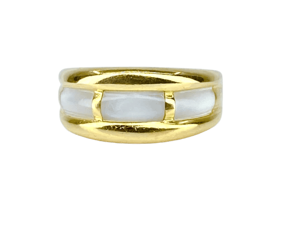 Bague 56 Bague jonc en or jaune 18 carats et nacre blanche 58 Facettes AB669