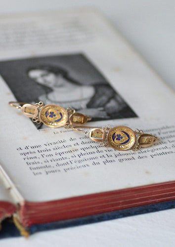 Boucles d'oreilles Poissardes anciennes - Boucles d'oreilles cœur et fleur en or rose et jaune 18 kt 58 Facettes
