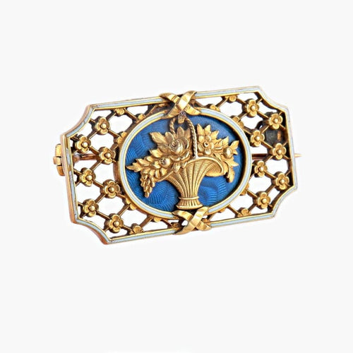 Broche Broche panier fleuri en or jaune 18K émaillée 58 Facettes