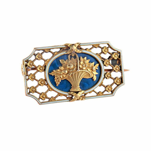 Broche Broche panier fleuri en or jaune 18K émaillée 58 Facettes