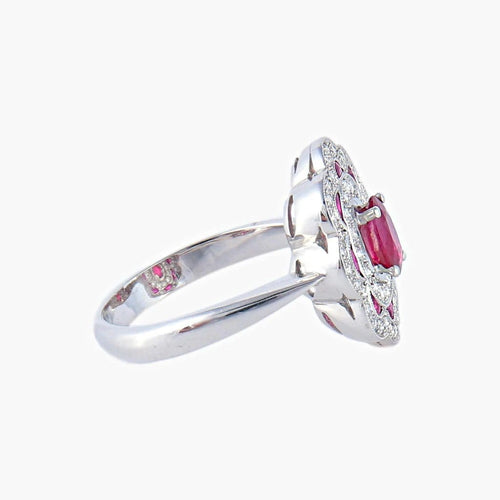 Bague 54 Bague style 1900 en or blanc 18K, rubis et diamants 58 Facettes AB218