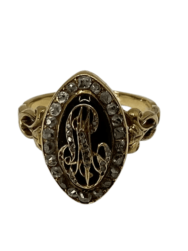Bague 54 Bague marquise en or jaune 18 ct, émail bleu et diamants 58 Facettes AB17