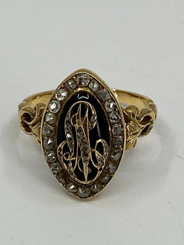 Bague 54 Bague marquise en or jaune 18 ct, émail bleu et diamants 58 Facettes AB17