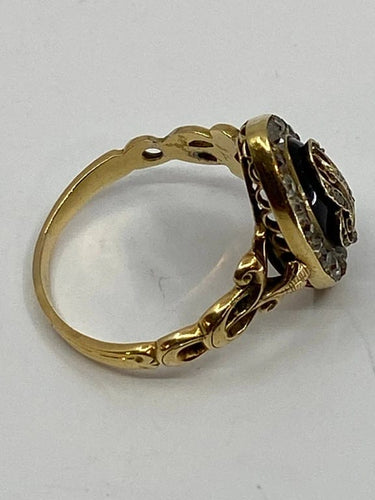 Bague 54 Bague marquise en or jaune 18 ct, émail bleu et diamants 58 Facettes AB17