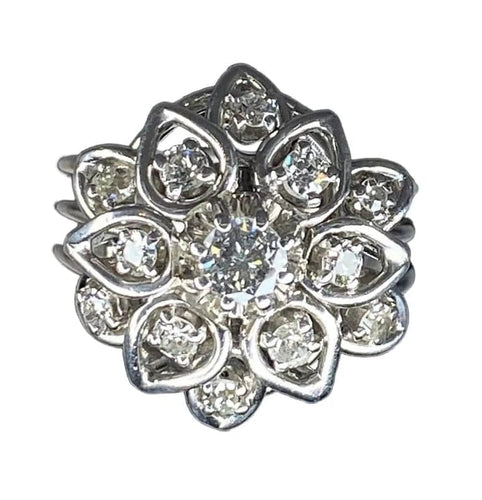 Bague 51 Bague fleur en platine sertie de diamants 58 Facettes AB29